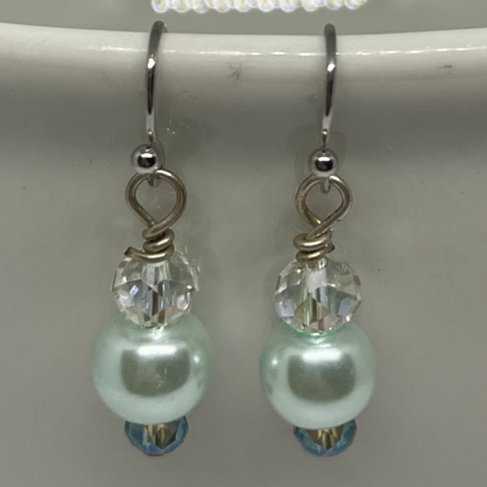 Mint Green Pearl & Crystal Earrings